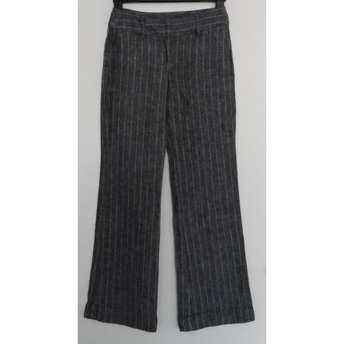 Pantalon Gris À Fines Rayures Blanches. Camaieu. Lin. Taille 38