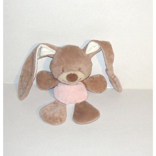 Doudou lapin plat rose et blanc Rigolo