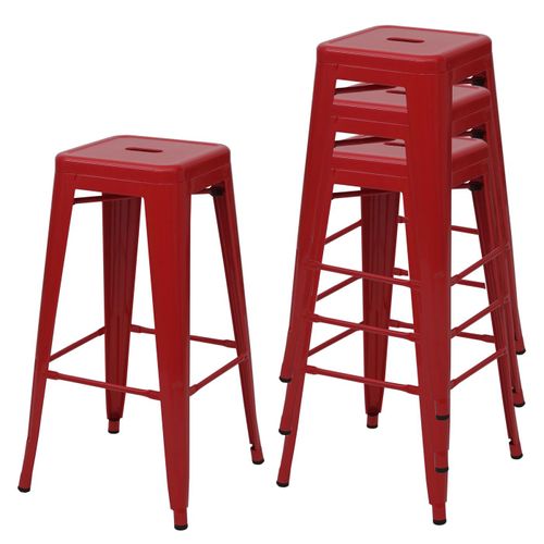 4x Tabouret De Bar Hwc-A73, Chaise De Comptoir, Métal, Empilable, Design Industriel   Rouge