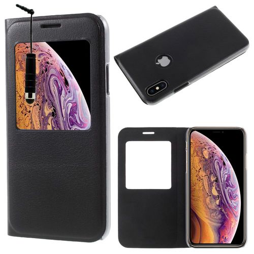 Pour Apple Iphone Xs (2018) 5.8': Etui Housse Coque Pochette Plastique View Case, View Cover, Etui À Rabat - Noir + Mini Stylet