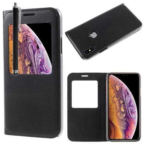 Pour Apple Iphone Xs (2018) 5.8': Etui Housse Coque Pochette Plastique View Case, View Cover, Etui À Rabat - Noir + Stylet