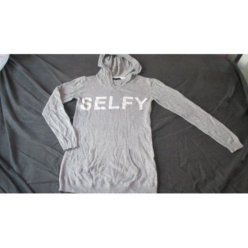 Pull / Sweat À Capuche Gris " Selfy" Taille 140 Ans Ou Xs