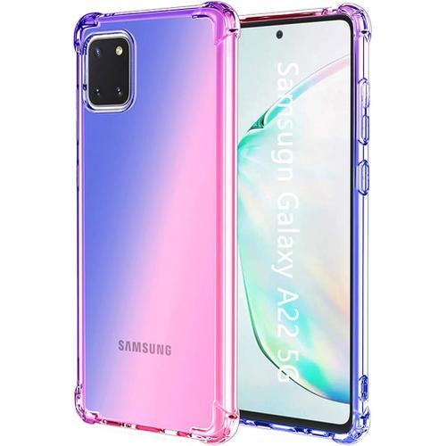 Housse Pour Samsung Galaxy A22 5g Etui, Ultra Mince Soft Tpu Transparent/Léger Dégradé Protection Coque, Bleu/Rose