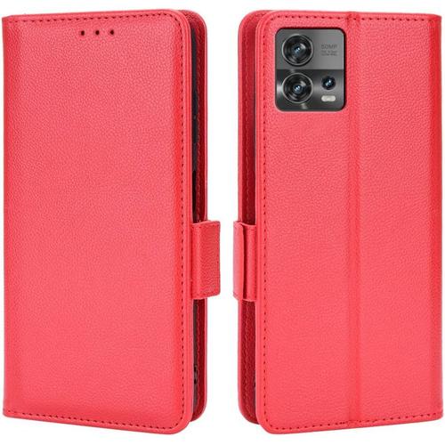 Housse Pour Telephone Motorola Edge 30 Fusion Etui, Pu/Tpu Retourner Cuir Coque Magnétique Portefeuille, Rouge