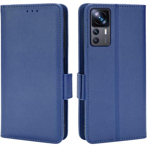 Housse Pour Telephone Xiaomi 12t Etui, Pu/Tpu Retourner Cuir Coque Magnétique Portefeuille, Bleu Foncé