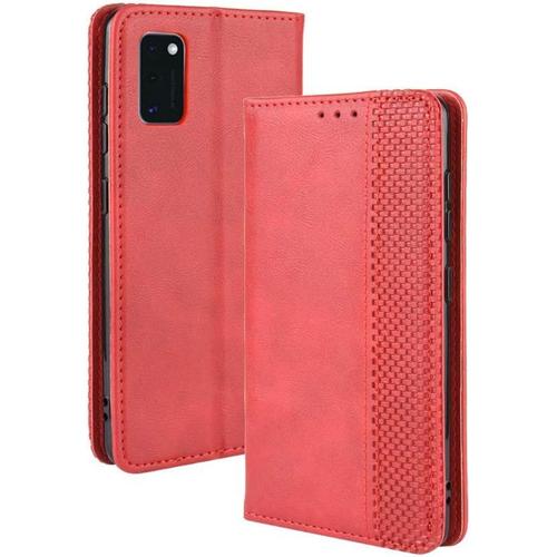 Housse Pour Telephone Samsung Galaxy A41 Etui, Pu/Tpu Retourner Cuir Coque Magnétique Portefeuille, Rouge