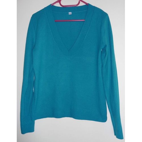 Pull Bleu Vif. Col V. Acrylique. Polyamide. Elasthanne . Taille 42 / 44