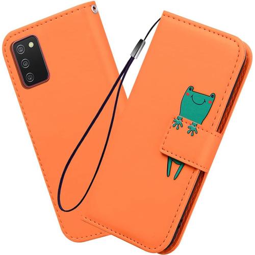 Housse Pour Telephone Samsung Galaxy A03s Etui Pu/Tpu Retourner Cuir Coque Magnétique Portefeuille Orange