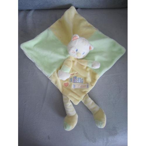 Peluche, Doudou Chat Plat-Vert-Jaune Nicotoy Kiabi