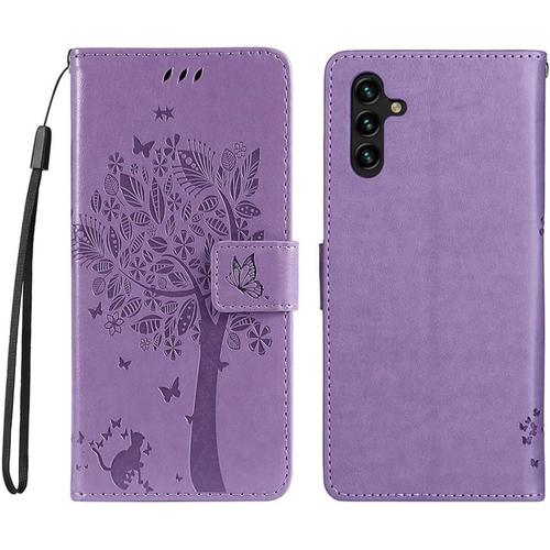 Housse Pour Telephone Samsung Galaxy A04s A13 5g Etui, Pu/Tpu Retourner Cuir Coque Magnétique Portefeuille, Violet Clair