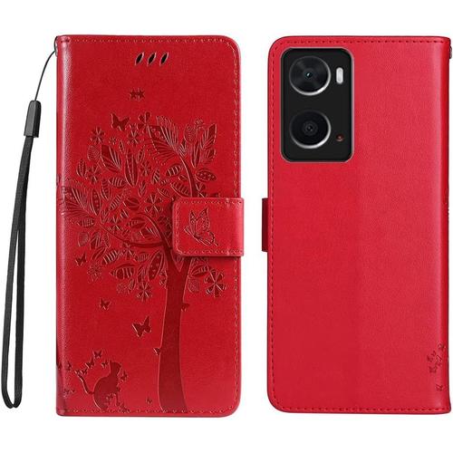 Housse Pour Telephone Oppo A76 4g Oppo A96 4g Etui Pu/Tpu Retourner Cuir Coque Magnétique Portefeuille Rouge
