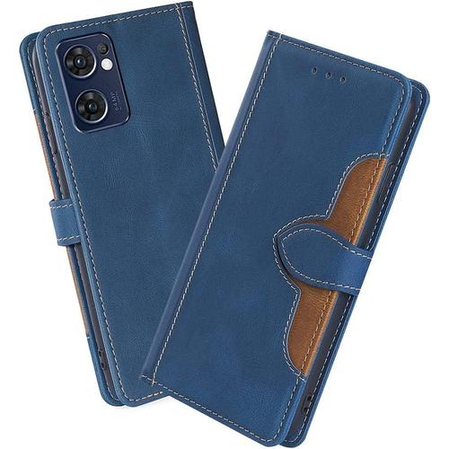 Housse Pour Telephone Oppo Find X5 Lite Etui Pu/Tpu Retourner Cuir Coque Magnétique Portefeuille Bleu