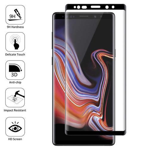 1 Film En Verre Trempé Pour Samsung Galaxy Note 9 6.4" Bord Incurvé Resistant - Noir