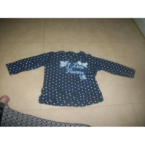 Tshirt Fille Manches Longues Tissaia Petits Coeurs Bleu Foncé Taille 6 Mois
