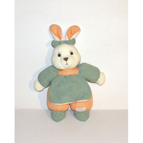 Lapin Tartine Et Chocolat Vichy Orange Peluche Doudou Lapin Tablier Vert