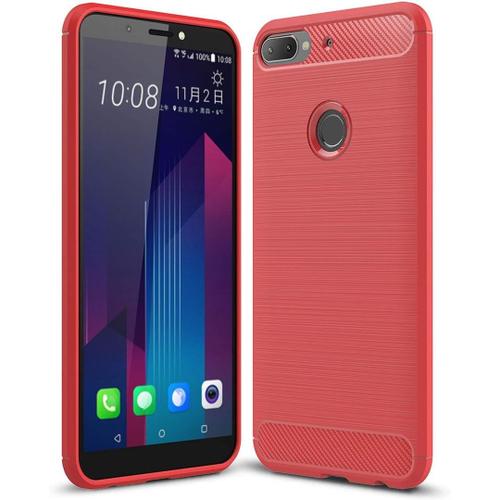 Nouveau Tpu Antichoc En Fibre De Carbone De Texture Brossé For Htc Desire 12+Noir Color Red