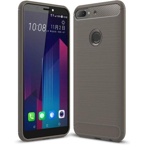 Nouveau Tpu Antichoc En Fibre De Carbone De Texture Brossé For Htc Desire 12+Noir Color Grey