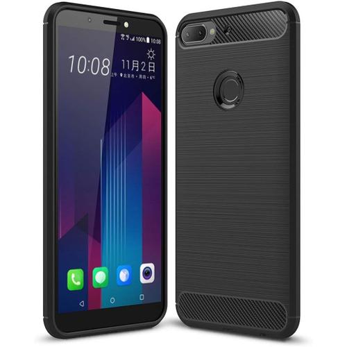 Nouveau Tpu Antichoc En Fibre De Carbone De Texture Brossé For Htc Desire 12+Noir Color Black