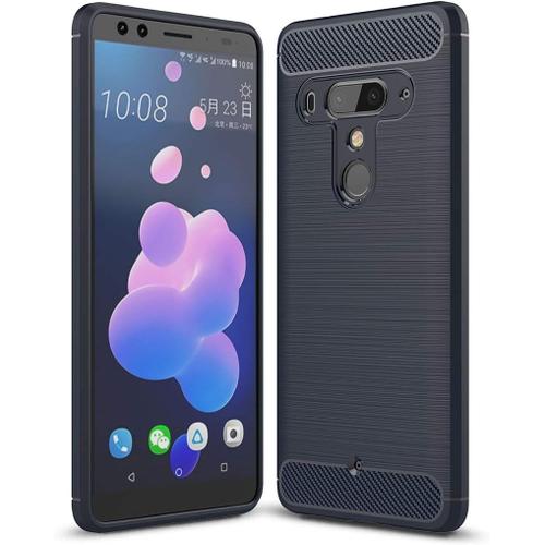 Nouveau Tpu Antichoc En Fibre De Carbone De Texture Brossé For Htc U12+Noir Color Navy Blue