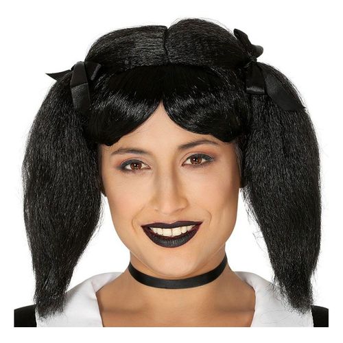 Perruque Avec Couettes Et Rubans Noirs (Taille Unique Adulte)