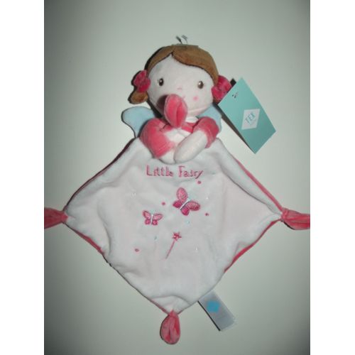 Doudou Fillette Tex Baby Rose Blanc Fairy Fee Plat