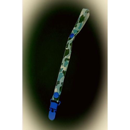 Attache-Tétine Souple Ajustable (Court Ou Long) Avec Pressions - Pour Bébé - À Clipser Au Vetement - Bleu Camouflage - Accessoire Réf Sac À Langer Biberon Attache Tétine Cordon Sucette Garcon Fille