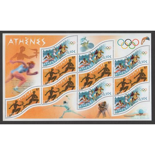 Bloc Feuillet 10 Timbres France 2004 Yvert Et Tellier Bf N°73 Athènes Jeux Olympiques Neuf** Gomme Intacte