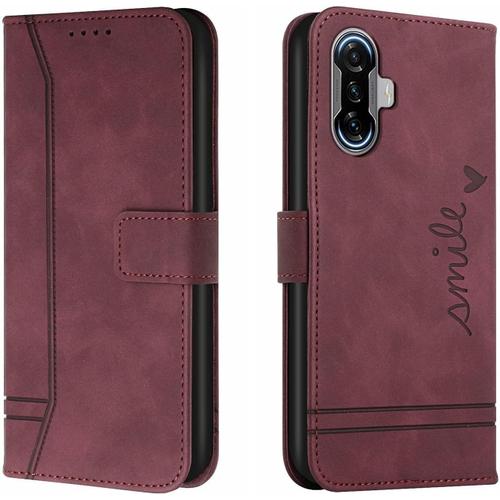 étui pour Poco F3 GT Mode Cuir Magnétique Pince Portefeuille Support Rabattable Anti Chute Housse Protection pour Xiaomi Poco F3 GT 6.67"" Vin Rouge