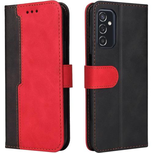 Housse Pour Telephone Samsung Galaxy M52 5g Etui, Pu/Tpu Rétro Retourner Cuir Coque Magnétique Anti Chute Portefeuille Protection Case Cover, Rouge