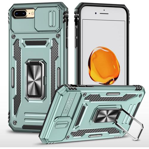 Coque Compatible Avec Iphone 7 Plus/Iphone 8 Plus,Protection De La Caméra En Pc Dur Anti-Chut Renforcée Case Armor Antichoc Bumper Housse Etui,Vert