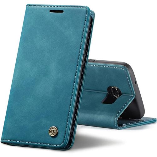 Coque Cuir Pour Samsung Galaxy S7 Edge, Protection Housse En Cuir Pu Portefeuille,Fermeture Magnétique,Fentes Pour Cartes,Fonction De Support.-Bleu