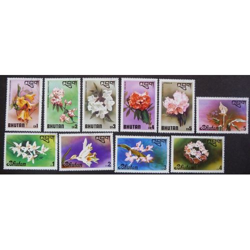 Bhoutan Oblitere Y Et T N° 475 À 479 Et 508-512 Lot De 10 Timbres De 1976 Fleurs