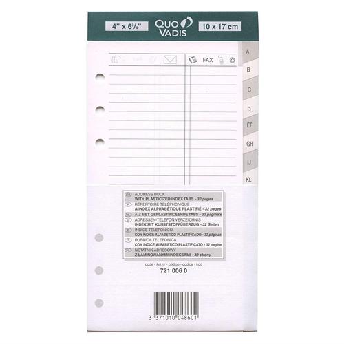 Quo Vadis Recharge Accessoires Organiseur Repertoire Tel Timer 17 Blanc 10 X 17 Cm