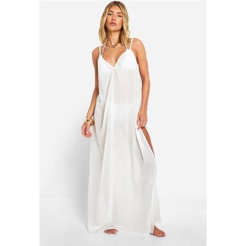 Chiffon Strappy Beach Maxi Dress - Blanc - M