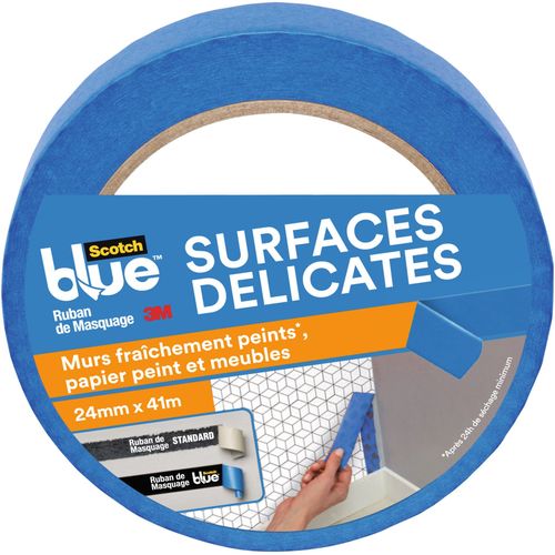 Ruban de masquage surfaces délicates Scotch Blue 3M - Longueur 41 m - Largeur 24 mm