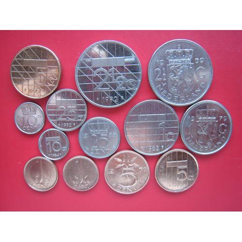 Lot De 13 Pièces De Monnaie Différentes 1-5-10-25 Cent - 1-2 1/2 Et 5 Gulden (Florins) Pays-Bas Avant L'euro - 1948 À 1992