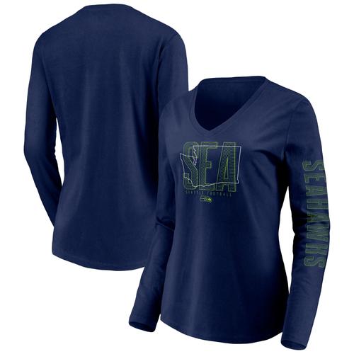 T-Shirt À Manches Longues Et Col En V De La Collection Hometown Des Seattle Seahawks De Marque Fanatiques Pour Femmes