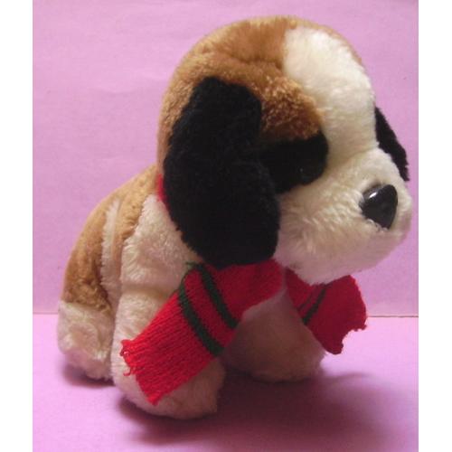 Figurine Peluche Chien " Petit Saint Bernard Avec Écharpe " Assis - 18 Cm - Fizzy Cie