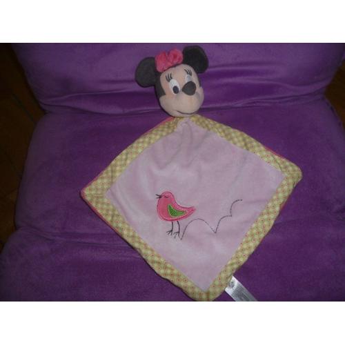 Doudou Plat Rose Et Jaune Minnie Imprimé Oiseau Disney Nicotoy