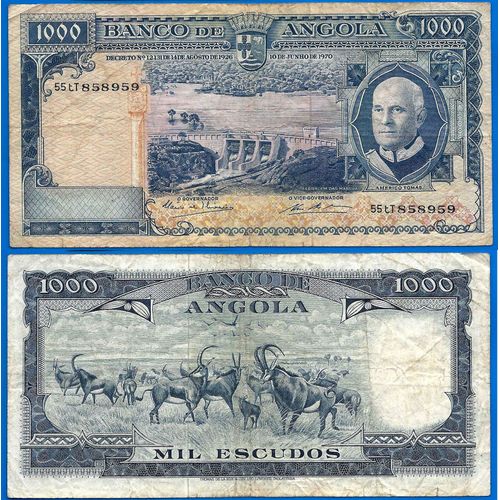 Angola 1000 Escudos 1970 Colonie Portugal Tomas Afrique Escudo Billet Barrage Animal