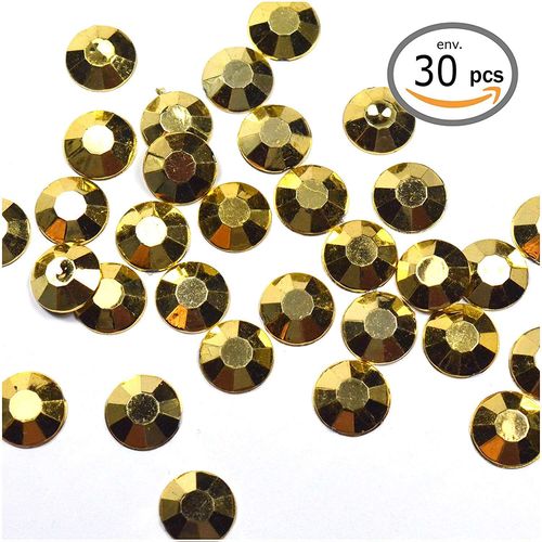 Lot De 30 Grands Strass Cabochons Clous Ronds Dorés 14mm Env.