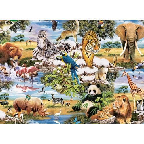 Puzzle Lion - Animaux sauvages - Plantes - Nature - Fleurs - Puzzle - Puzzle  1000
