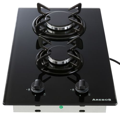 Arebos Plaque De Cuisson À Gaz En Acier Inox 2 Brûleurs 30 Cm Verre Tables De Cuisson Noir