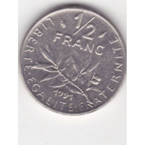 Pièce Monnaie 50 Cts Centimes 1/2 Franc France 1991 - Semeuse En Nickel Roty.