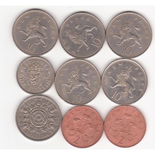 Lot De 9 Piéces Du Royaume -Uni : One Shilling - Two Shillings - 10 New Pence X5 - 2 New Pence X2