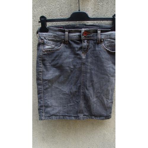 Jupe Benetton En Jean Gris T36