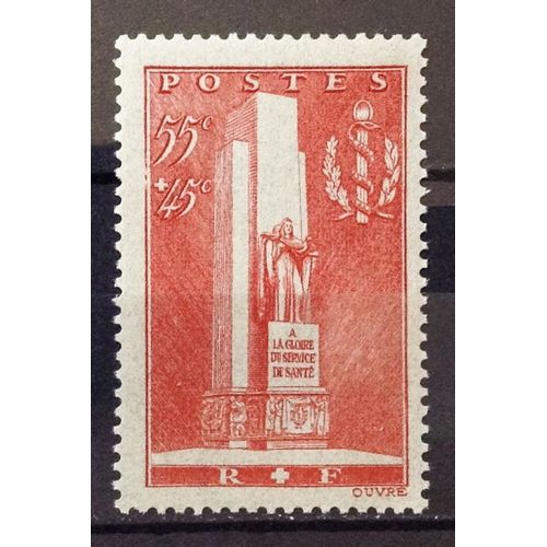 Monument Service Santé Militaire 55c+45c Rouge (Magnifique N° 395) Neuf** Luxe (= Sans Trace De Charnière) - Cote 25,00 - France Année 1938 - N21718
