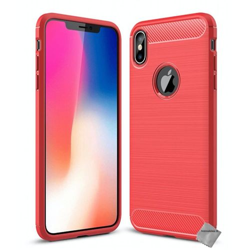 Housse Etui Coque Silicone Gel Carbone Pour Apple Iphone Xs Max + Film Ecran - Rouge