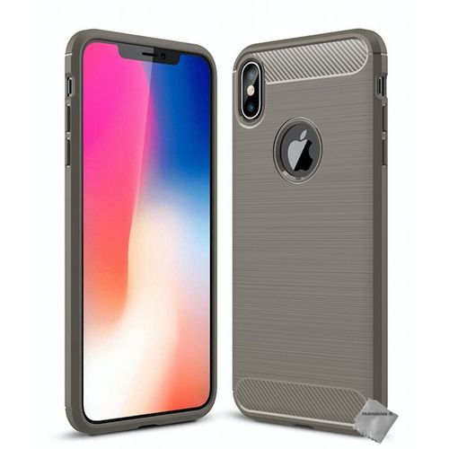 Housse Etui Coque Silicone Gel Carbone Pour Apple Iphone Xs Max + Verre Trempe - Gris