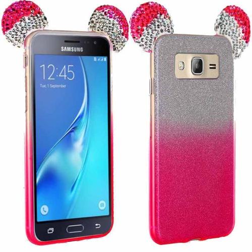 Coque Strass Paillettes Oreilles Mickey Rose pour Samsung Galaxy J3 (2016)